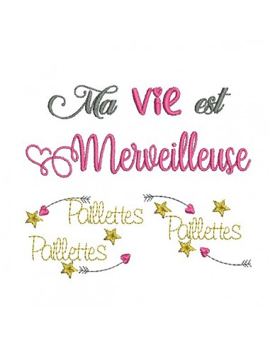 Motif de broderie  machine texte ma vie est merveilleuse