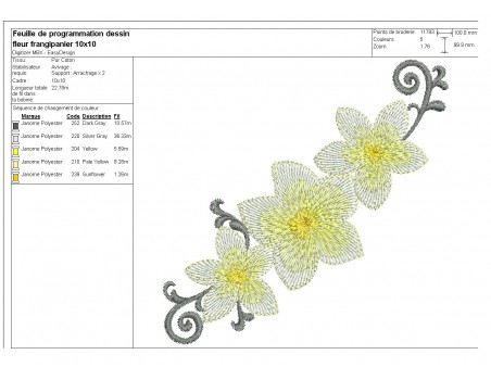 Motif de broderie machine fleurs de frangipanier