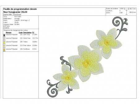 Motif de broderie machine fleurs de frangipanier