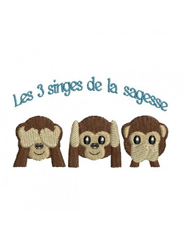 Motif de broderie machine les 3 singes de la sagesse