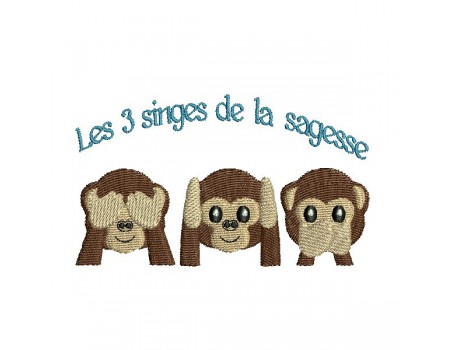 Motif de broderie machine les 3 singes de la sagesse