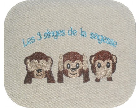 Motif de broderie machine les 3 singes de la sagesse
