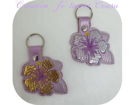 Motif de broderie machine porte clé fleur d'hibiscus  en mylar  ITH