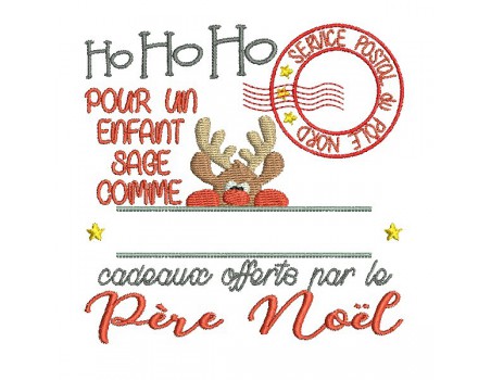 Motif de broderie machine livraison père noël enfant sage