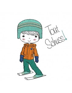 Instant download machine embroidery design little girl skier