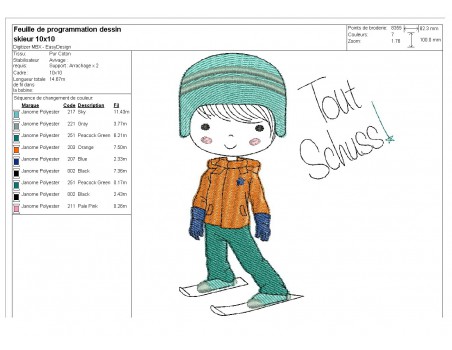 Instant download machine embroidery design little girl skier