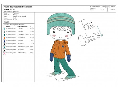 Instant download machine embroidery design little girl skier