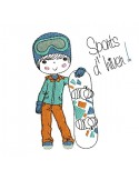 Instant download machine embroidery design little boy  with a snowboard