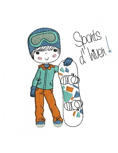 Instant download machine embroidery design little girl with a snowboard