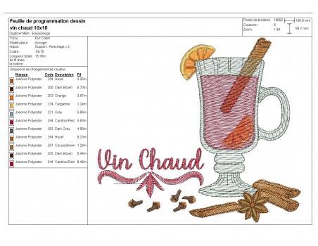 Motif de broderie machine vin chaud