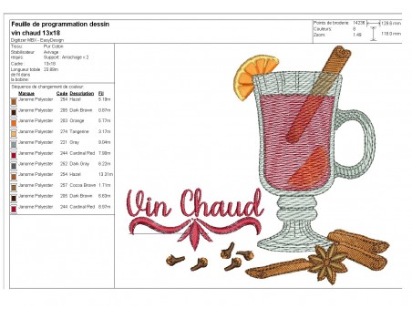 Motif de broderie machine vin chaud