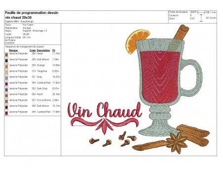 Motif de broderie machine vin chaud