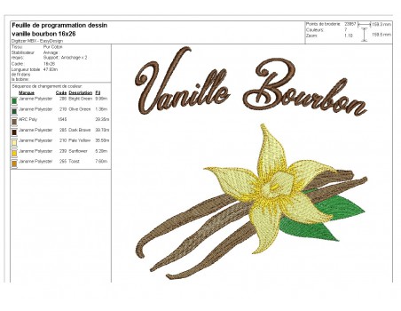 Motif de broderie machine vanille Bourbon