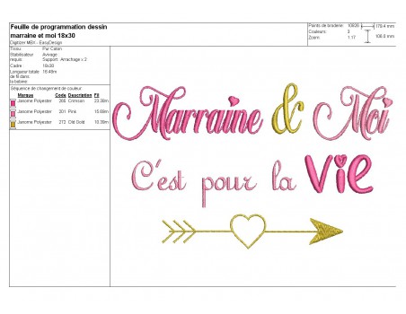 Motif de broderie  machine texte marraine et moi