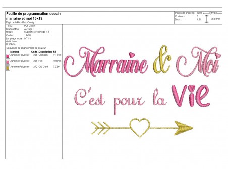 Motif de broderie  machine texte marraine et moi