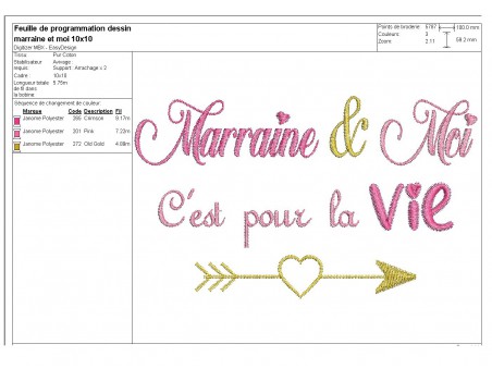 Motif de broderie  machine texte marraine et moi