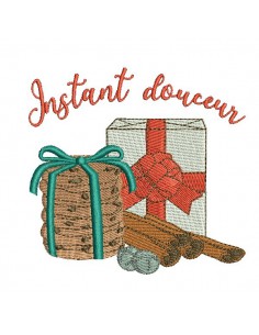 Motif de broderie machine goûter de noël avec cookies et paquet cadeau