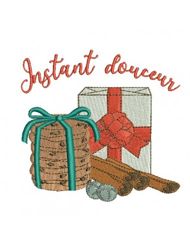 Motif de broderie machine goûter de noël avec cookies et paquet cadeau