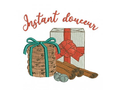 Motif de broderie machine goûter de noël avec cookies et paquet cadeau