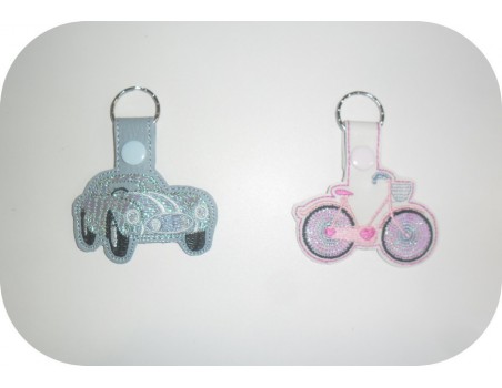 Motif de broderie machine porte clé vélo en mylar  ITH