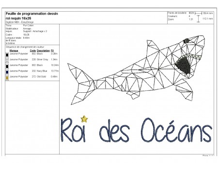 Motif de broderie machine Requin roi des océans