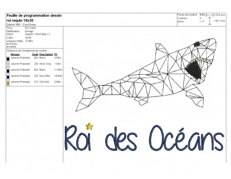 Motif de broderie machine Requin roi des océans