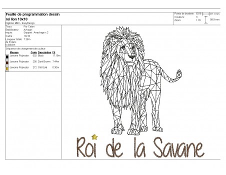 Motif de broderie machine Lion roi de la savane