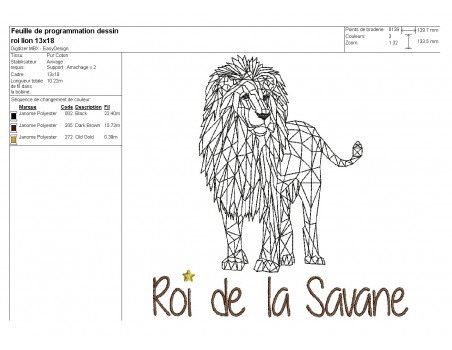 Motif de broderie machine Lion roi de la savane