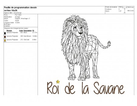 Motif de broderie machine Lion roi de la savane