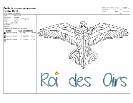 Motif de broderie machine Aigle roi des airs