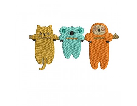 Motif de broderie machine trio d'animaux