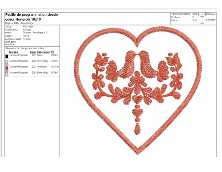 Motif de broderie machine coeur Hongrois