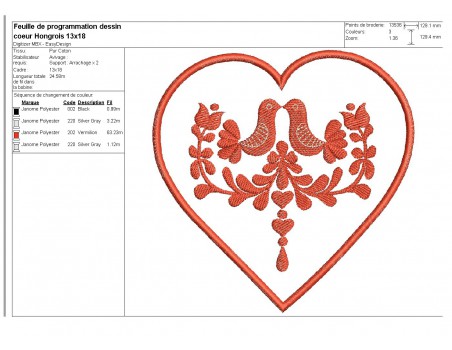 Motif de broderie machine coeur Hongrois