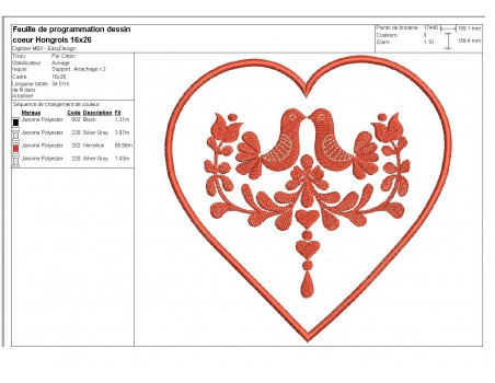 Motif de broderie machine coeur Hongrois