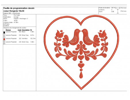 Motif de broderie machine coeur Hongrois