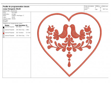 Motif de broderie machine coeur Hongrois