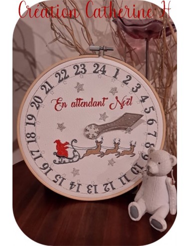 motif de broderie machine horloge en attendant Noël  ITH