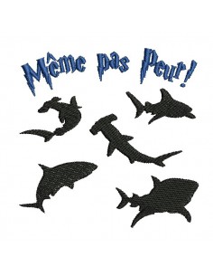 Motif de broderie machine requins même pas peur