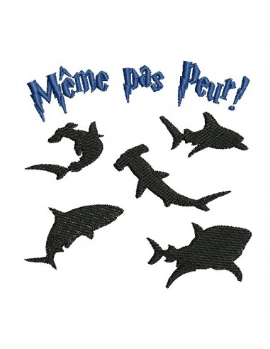 Motif de broderie machine requins même pas peur