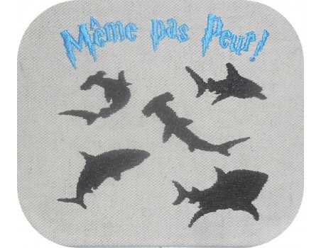 Motif de broderie machine requins même pas peur