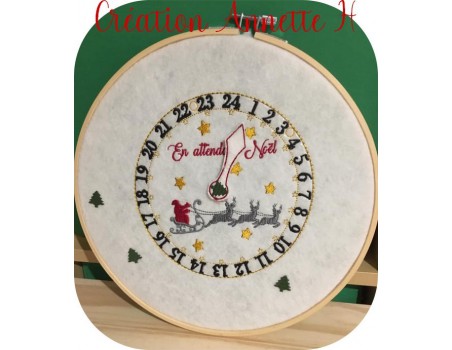 motif de broderie machine horloge en attendant Noël  ITH