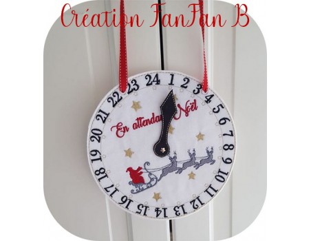 motif de broderie machine horloge en attendant Noël  ITH