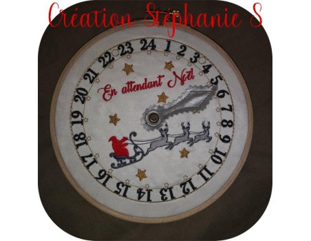 motif de broderie machine horloge en attendant Noël  ITH