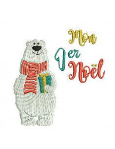 Motif de broderie machine ours  mon 1er Noël