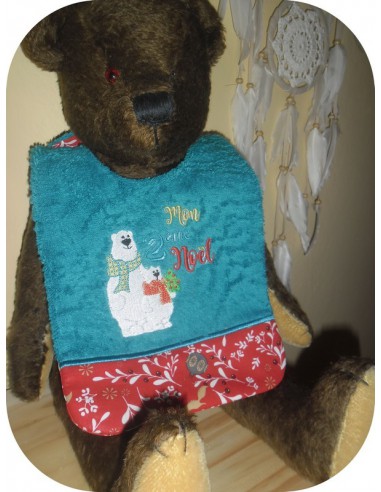 Instant download machine embroidery design ITH  Bib bear my 1st Christmas