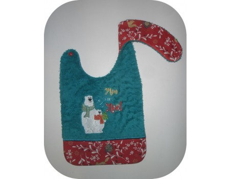 Instant download machine embroidery design ITH  Bib bear my 1st Christmas