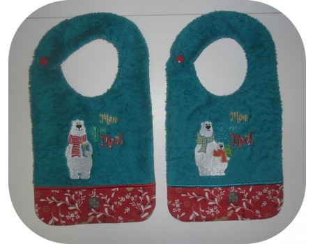 Instant download machine embroidery design ITH  Bib bear my 1st Christmas