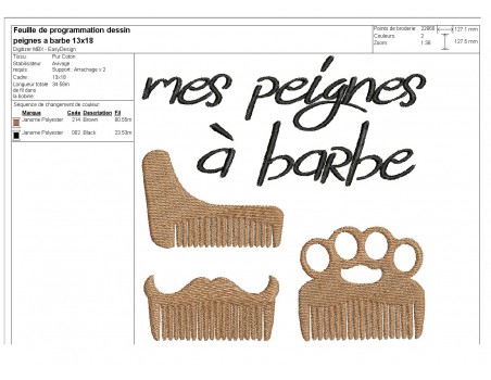 Motif de broderie machine peignes pour barbe