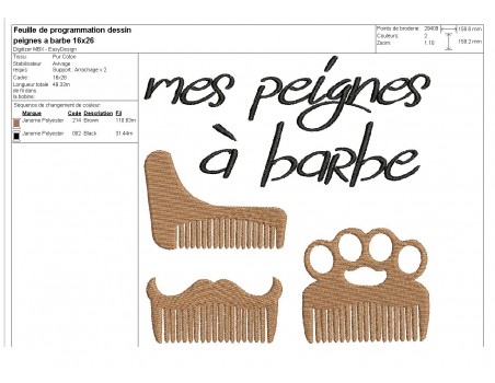 Motif de broderie machine peignes pour barbe