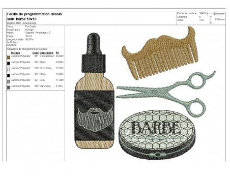 Motif de broderie machine soins pour barbe